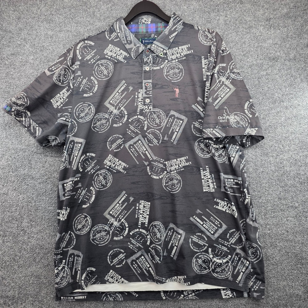 William Murray Mens XL Bourbon Whiskey Distillery Golf Polo Shirt Gray Short Slv